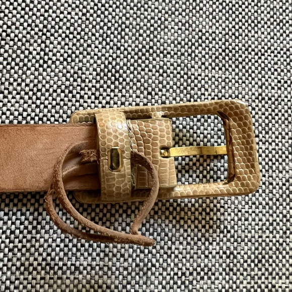 Vintage Taupe Snake Embossed Leather Belt - Picture 2 of 4